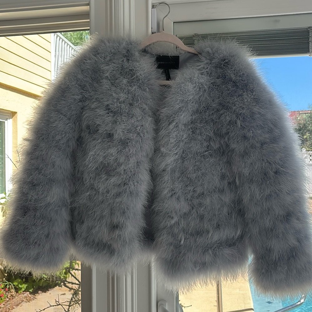 BCBGMaxazria Blue-gray Ostrich fur coat